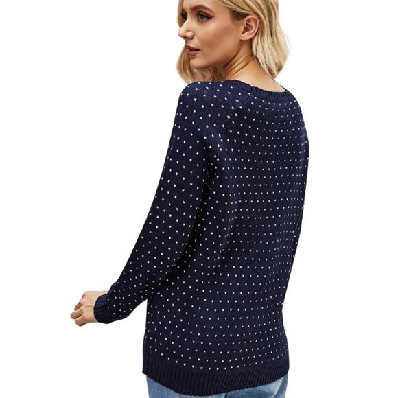 Uniqlo Navy Polka Dot Cardigan Sweater XL - Picture 14 of 15